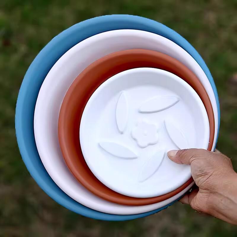 Resin-Look Plastic Flower Pot with Drain Tray