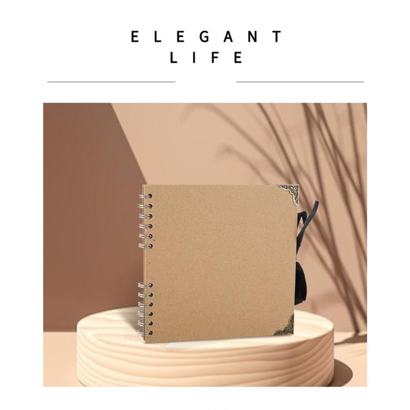 DIY Scrapbook Album 8palcová čtvercová prázdná stránka pro uchování vzpomínek Papír 30 listů Držák na fotografie Kniha vzpomínek s mašlí