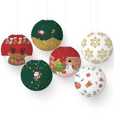 New Paper Christmas Paper Lanterns Santa DIY Xmas Paper Ball Christmas Tree Portable Hanging Lantern Christmas