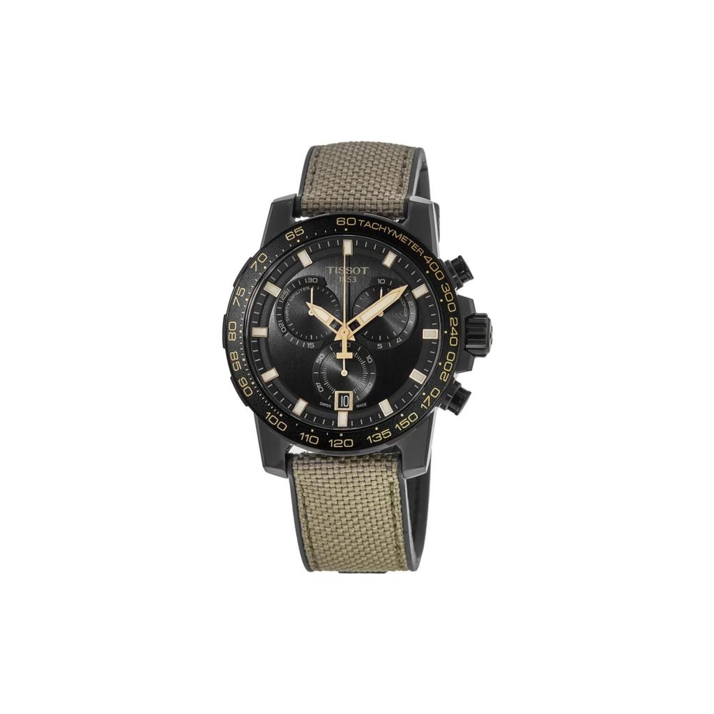 TISSOT Daring Collection Quartz Movement Men's Watch 45.5mm Black Dial Stainless Steel Case Fabric Strap T125.617.37.051.01