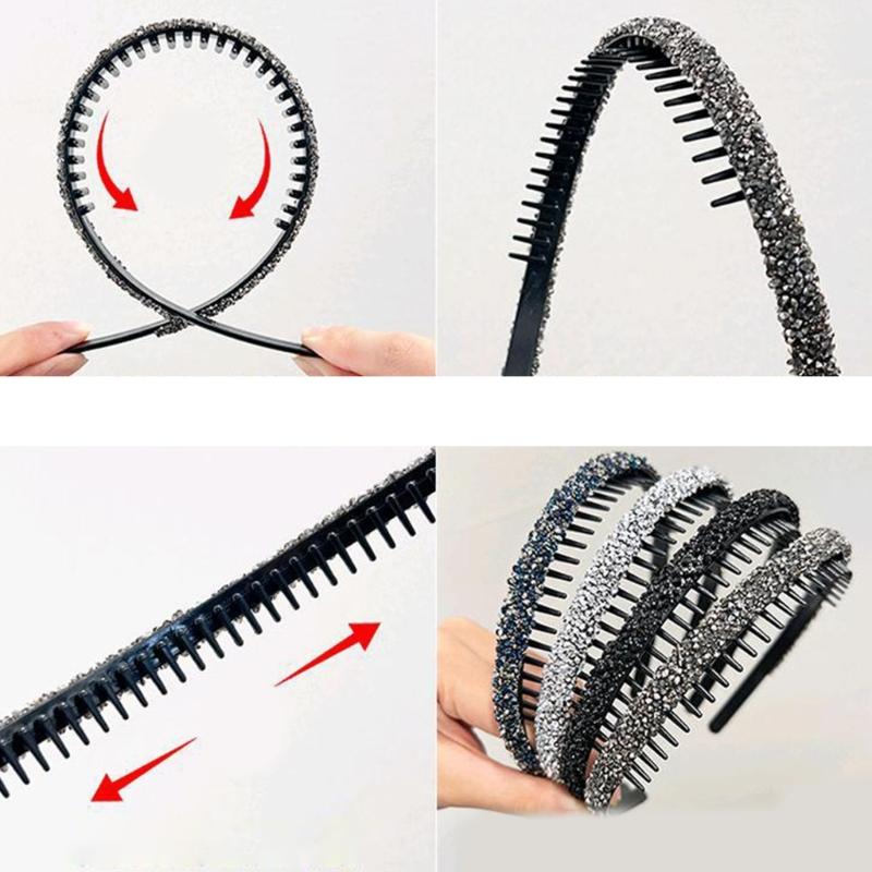 Rhinestones Headband NonSlip Crystal Teeth Comb Hairband Fashionable Hair Bands For Women Girl Face Washing Everyday Use