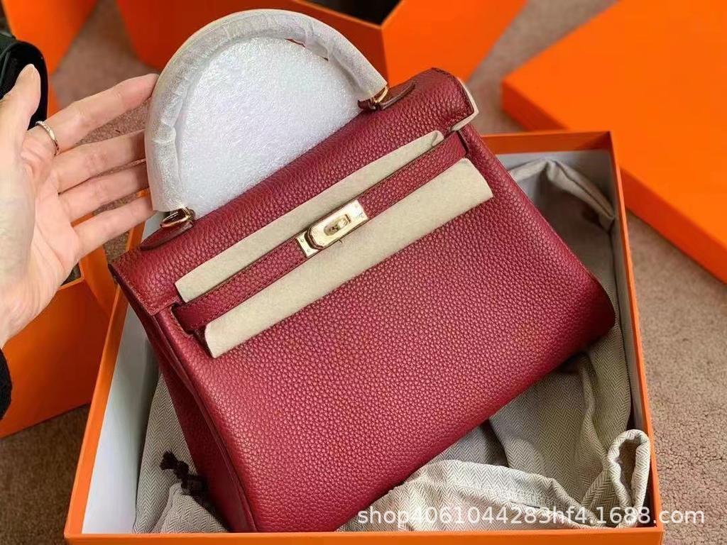 Haute couture leather KL bag 25/28cm lychee Togo top layer cowhide one-shoulder crossbody handbag for women