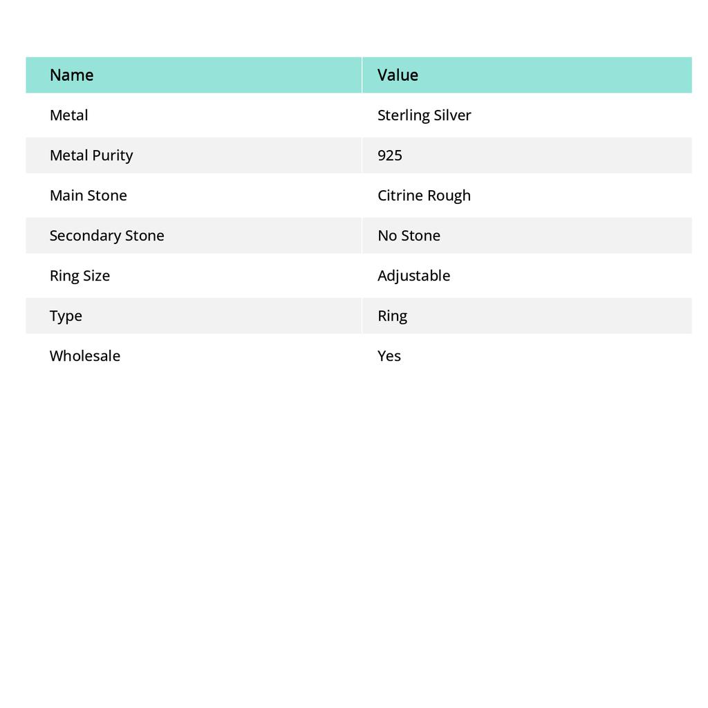 Citrine Rough Gemstone 925 Sterling Silver Jewelry Ring Size Adj