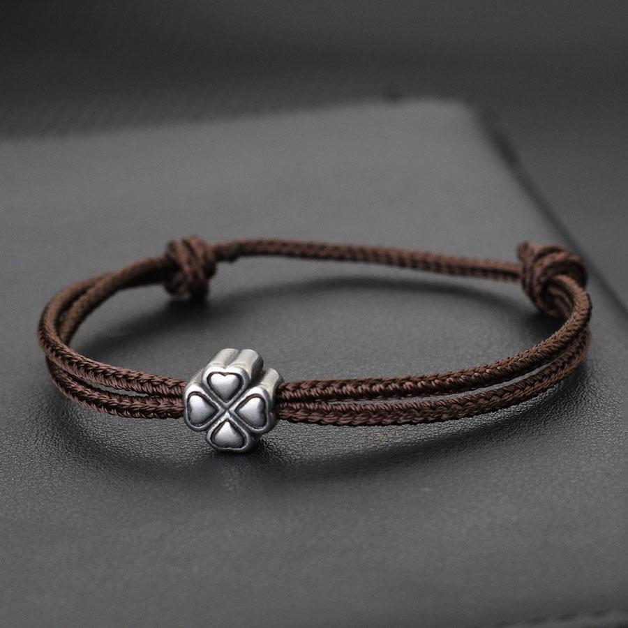 Fine 2mm Small Lucky Red Rope Bracelet Women Titanium Steel Four-leaf Clover Braided Bracelet Men Students Couple Gift