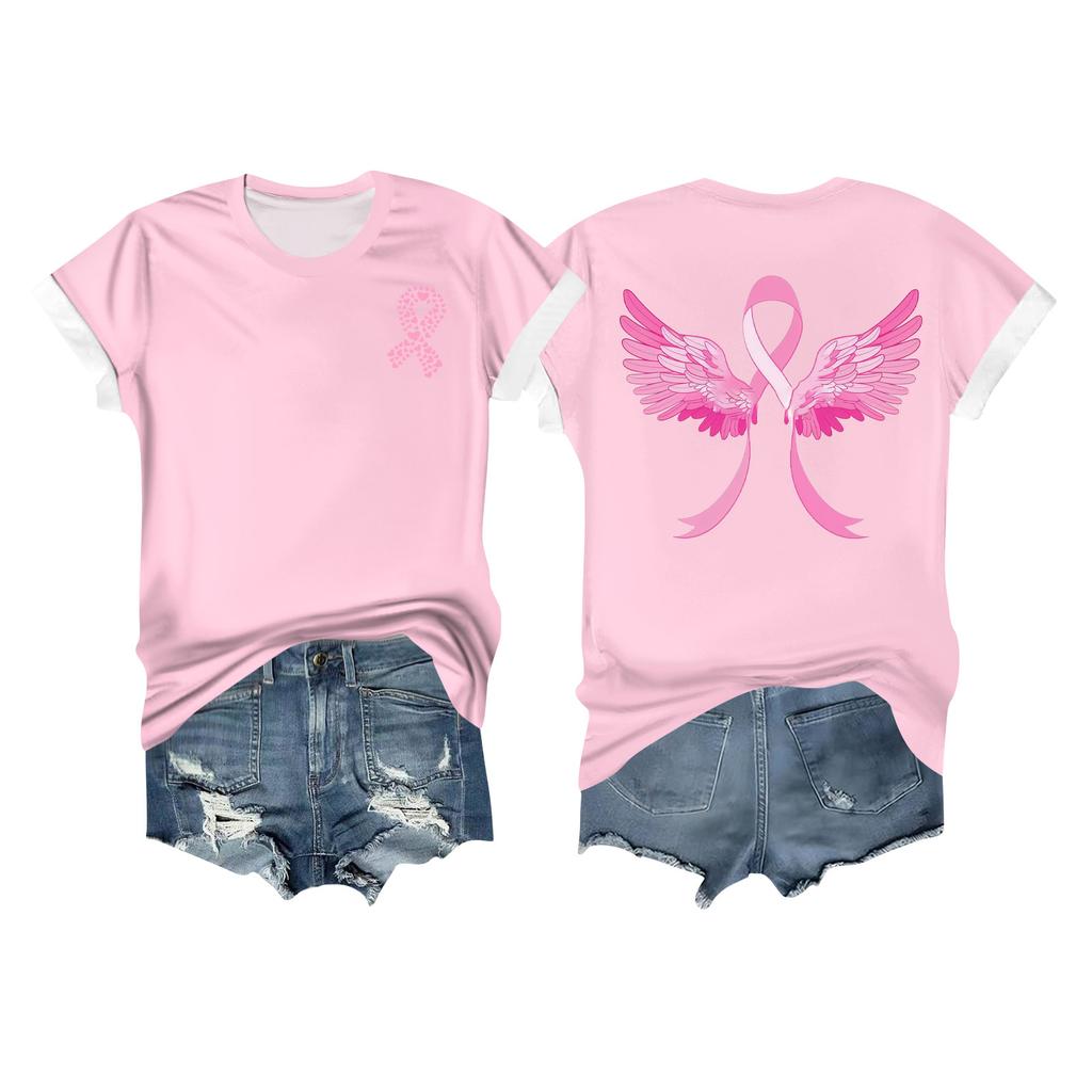 Women's Breast Ribbon Printed Casual Short Sleeve