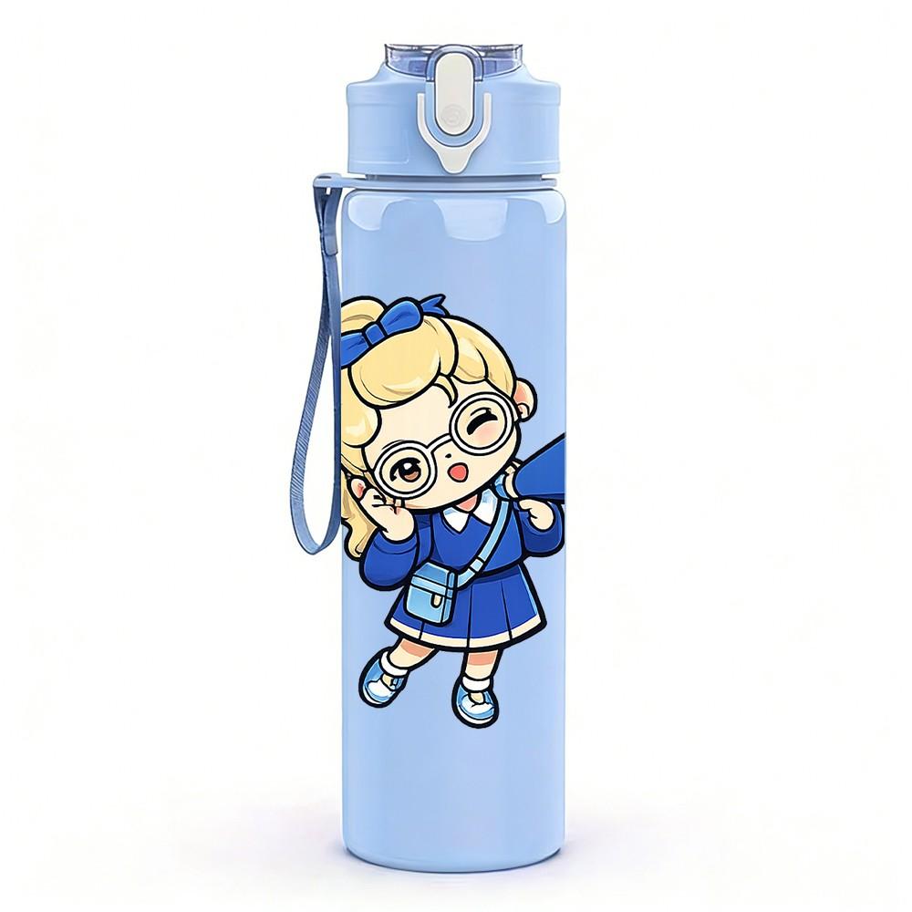 1PC Blue Dress Anime Girl 750ml Color Plastic Sports Water Bottle Leakproof Flip Straw Lid Suitable for Sports Office Home Use