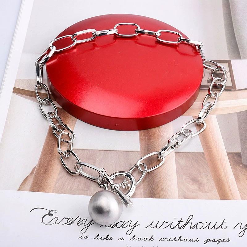 

Hot Selling OT Circle Necklace Women s Metal Ball Pendant Thick Chain Necklace Bracelet Hip Hop Collarbone Accessories срібний