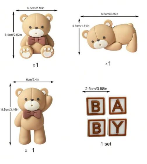 3D Bear HAPPY BABY Alphabet Cake Top Bear DIY Cake Decoration Baby Shower Cake Top Party Supplies