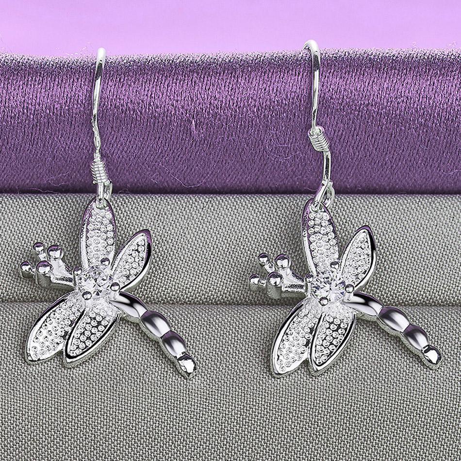 

CHSHINE 925 стерлингового серебра стрекоза циркон серьги-подвески для женщин свадебная вечеринка модные украшения-шармы 3.00*1.70cm