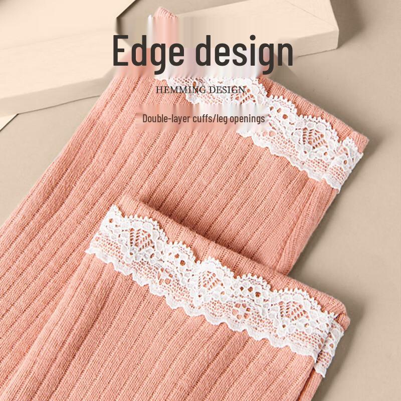 LANGSHA Women's Slim-Fit Striped Lace Thermal Underwear Set