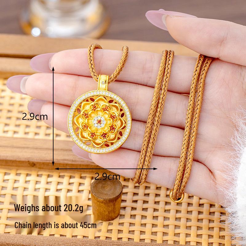 Ancient Gold Sand Eight-Treasure Compass Blessing Necklace - Chinese Retro Copper Alloy Jewelry