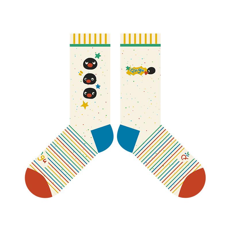 

Spring and Autumn Cute Penguin Mid-Calf Socks for Women with Exotic Ruffled Edges and Cartoon Illustrations - Couple Style Socks 1 pair