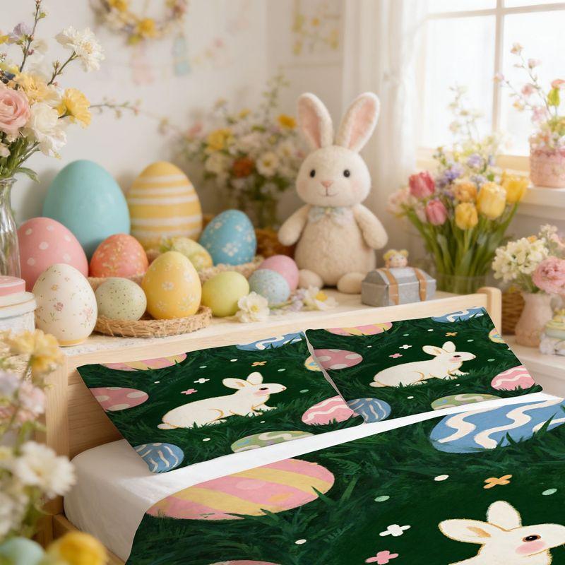 Bedding,Pillowcase,Quilt Cover 3-Piece Set,Little White Rabbit,Easter Egg Pattern,Easter Decoration