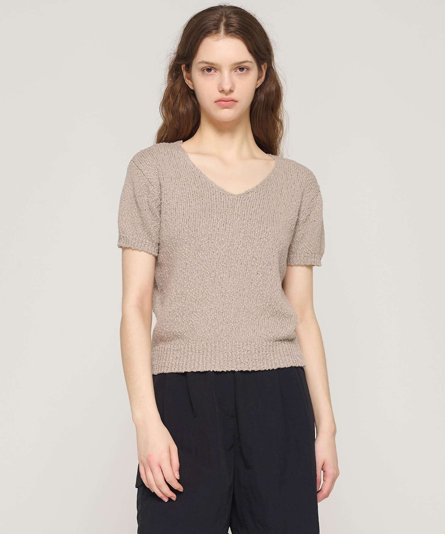 Cargo Bros For Woman Boucle V-Neck Short Sleeve Knit (Mocha) Free
