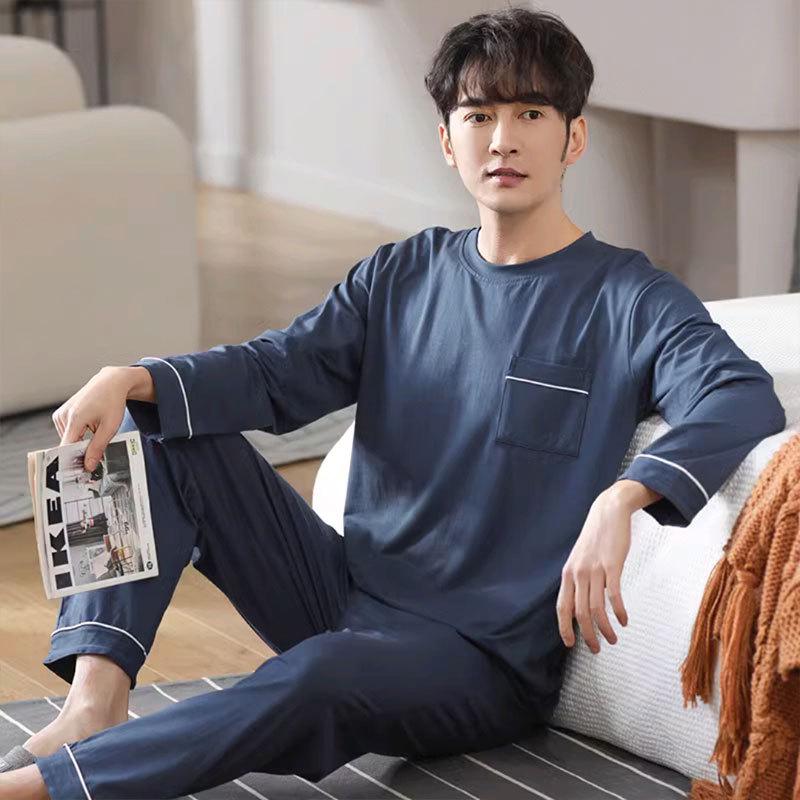 High-Quality Men's Korean-Style Loose Long-Sleeve Pajamas for Spring/Autumn – Casual, Versatile Homewear Set