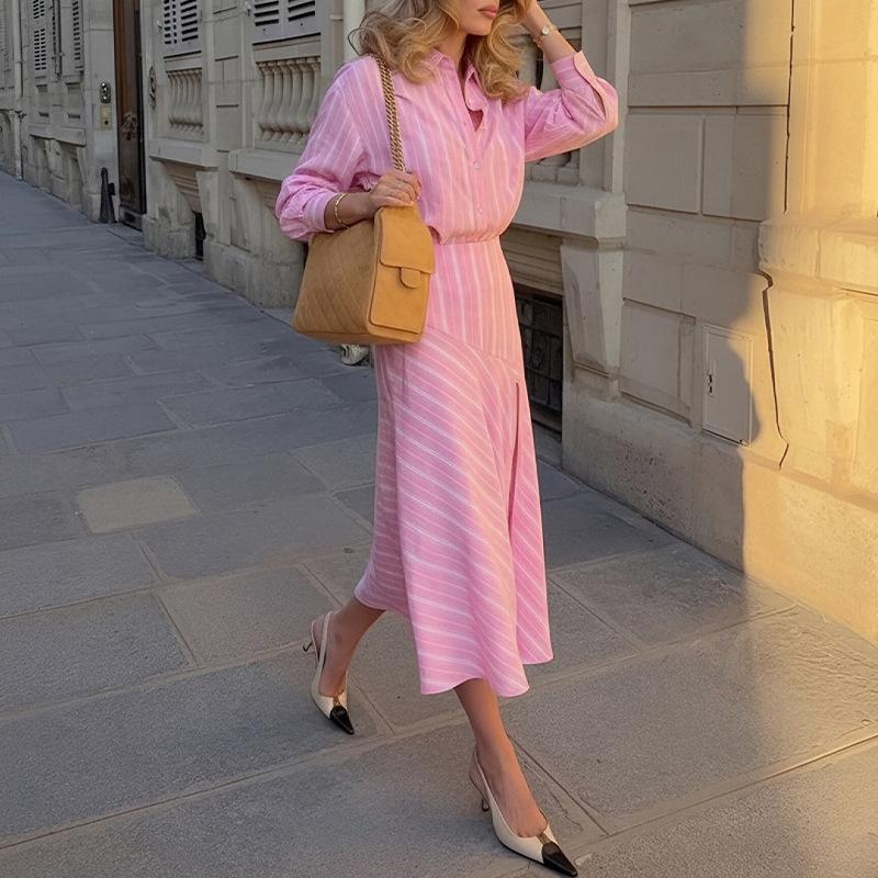 1116 Summer New Women's Clothing, European and American Women's Clothing, Fashionable Casual Striped Long-sleeved Shirt Skirt Set