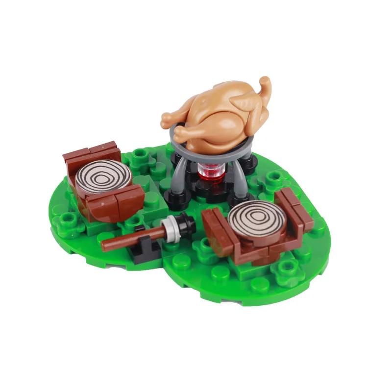 MOC Středověké Město Stavebnice Kuchyň Dům Nábytek Ložnice Jídelna Vojáci Figurky Helma Sestavení Dobytčí Cihly Hračky