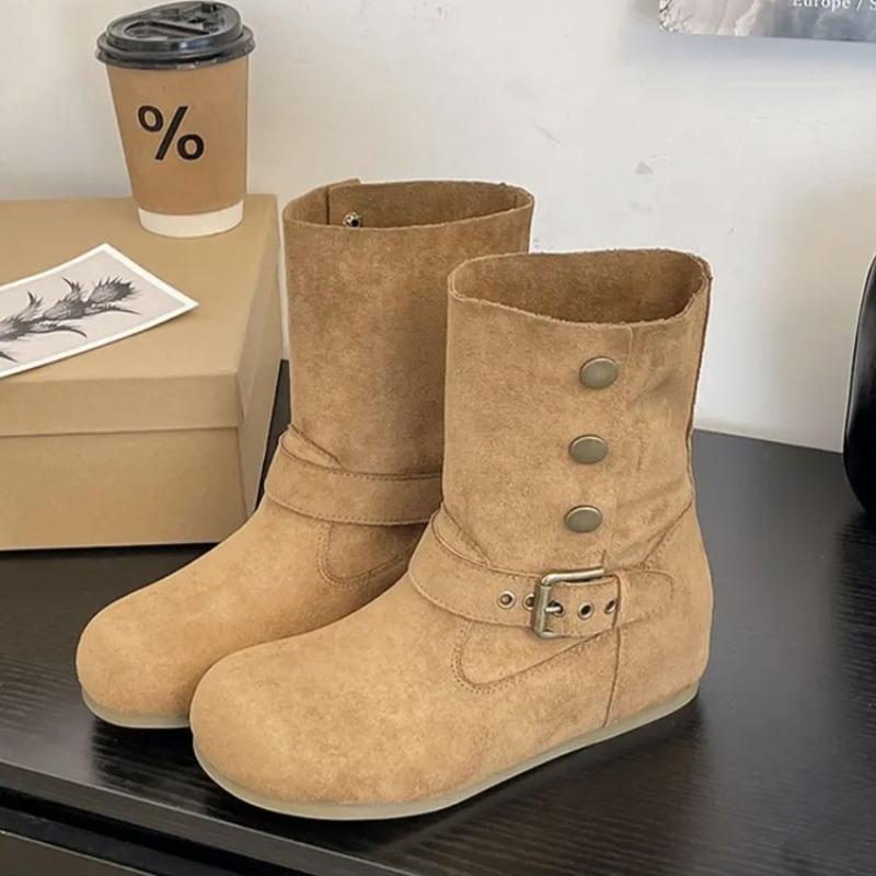 Vintage Boken Medium Single Boots Women's Autumn New Pile Platform Martin Boots Western Cowboy Boots