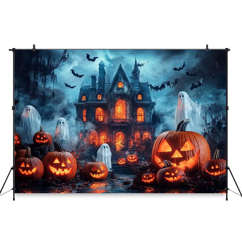 Mocsicka Halloween Photography Background House Castle Ghost Bat Autumn Leaf Pumpkin Party Decorations Photo Backdrops Wallpaper