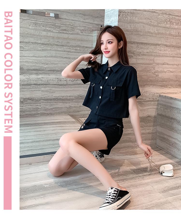 Stylish Two-Piece Women's Suit: European Summer Cotton Shirt & Wide-Leg Shorts