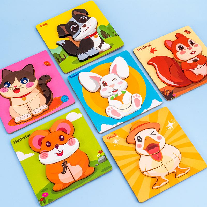 Wooden Simulation Cartoon Vehicle Animal Puzzle Early Childhood Education Building Block Children Baby Cognitive Three-Dimensional Puzzle