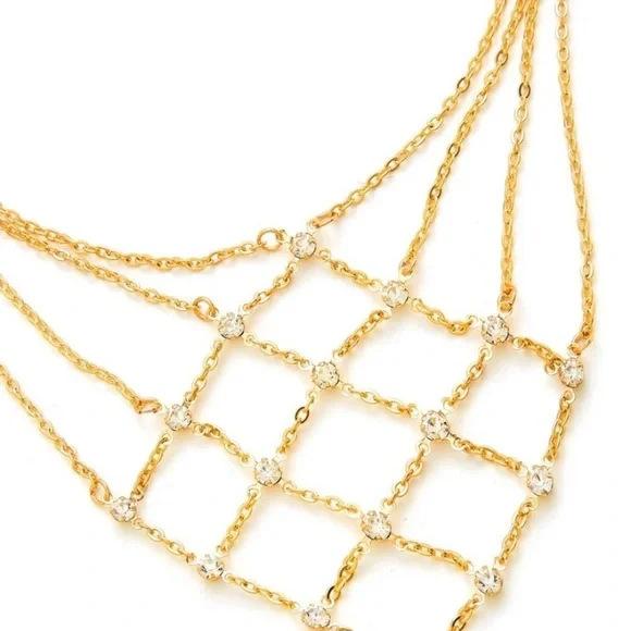 Summer Hollow Mesh Necklace Fashion Party Rhinestone Collarbone Chain Necklace