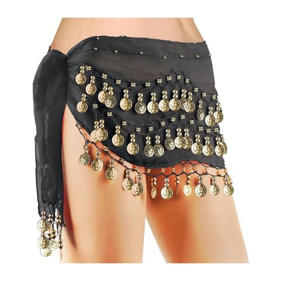Belly Dance Hip Scarf Women Waist Scarf Belly Dance Skirt with 98 Golden Coins Knot Tying Hip Wrap for Dance Training Performance Beach Wear