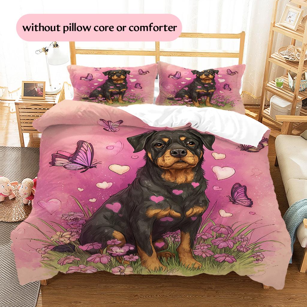 Pink Rottweiler Pattern Bedding Home Decoration Birthday Gift (1 * duvet cover + 2 * pillowcase, without core)