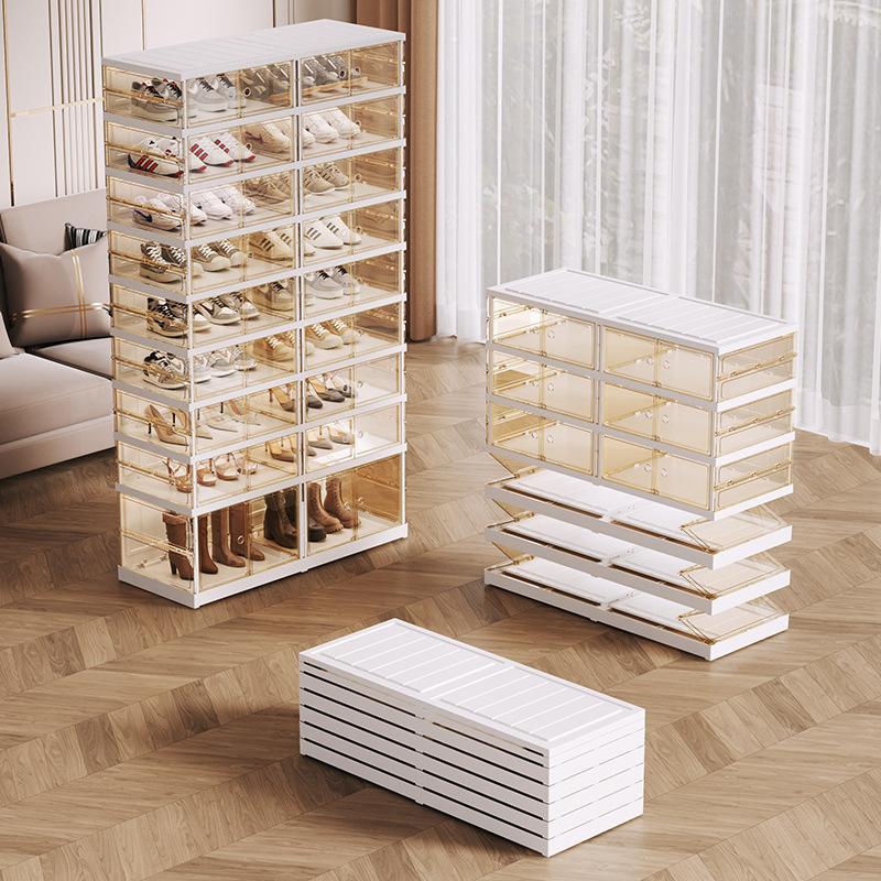 Multi-layer Foldable Shoe Box Dust-proof Thickened Storage Cabinet Plastic Stackable Cabinets Large-size Shoe Rack Easy Assembly