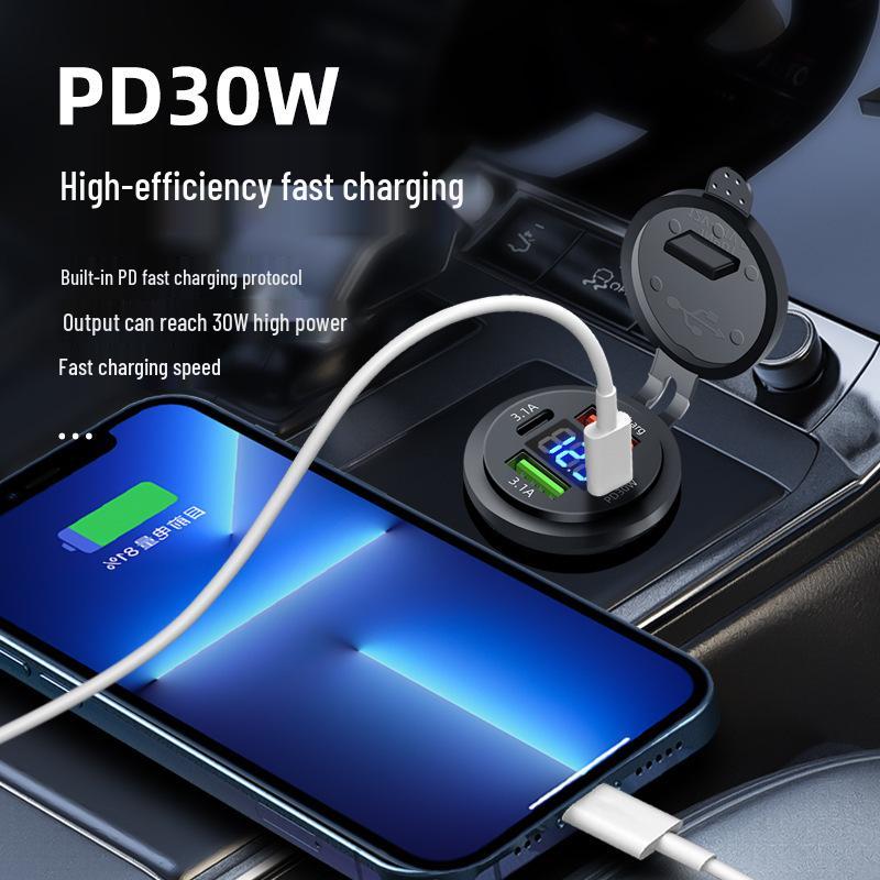 12-24V Fast Charging Car & Motorcycle Adapter with Cigarette Lighter Port