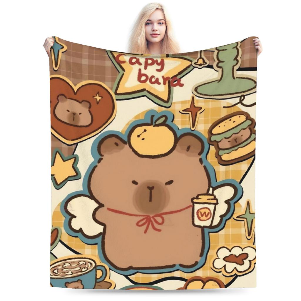 Capybara  Blankets  Warm Soft Street Trend Plush Throw Blanket For Kids Home Decor Flannel Bedspread Bed Cover
