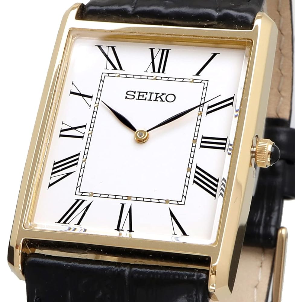 Seiko Men's Square Design Quartz Watch White Dial Black Leather Band