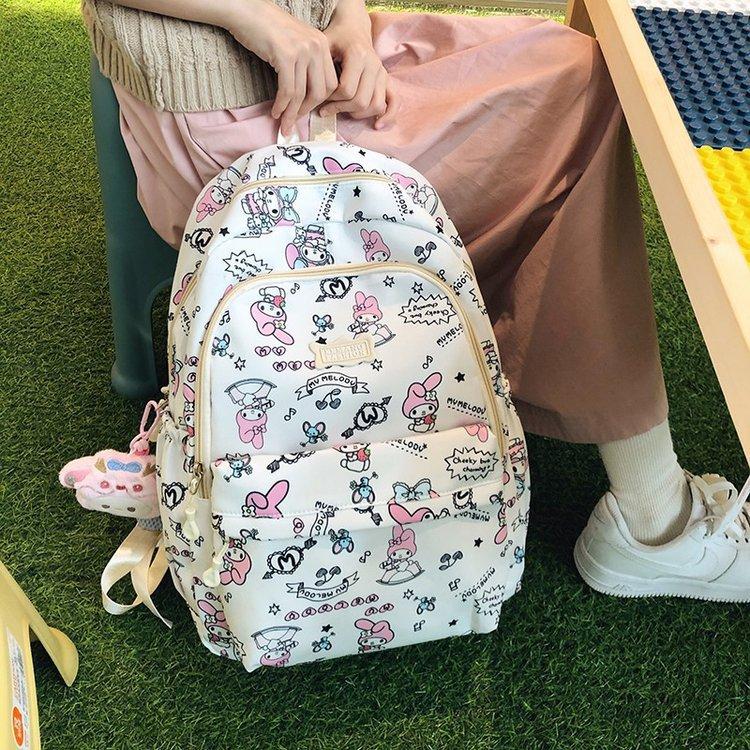 Schoolbag small fresh contrasting color backpack bag girl ins college style print cartoon tide backpack junior high school student schoolbag