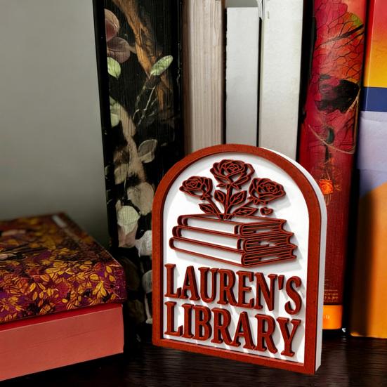 Personalized Library Sign 3D Bookshelf Book Store Decor for Home Library or Reading Nook Bookish Gifts for Book Lovers Reader Women Students