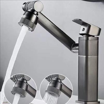 Multifunction Bathroom Faucet Square Sink Faucet Hot Cold Water Mixer Crane Deck Mounted 1080° Universal Water Taps
