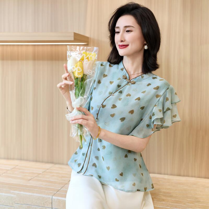 Stylish Mid-Aged Women s Summer Short-Sleeve Stand Collar T-Shirt 4XL