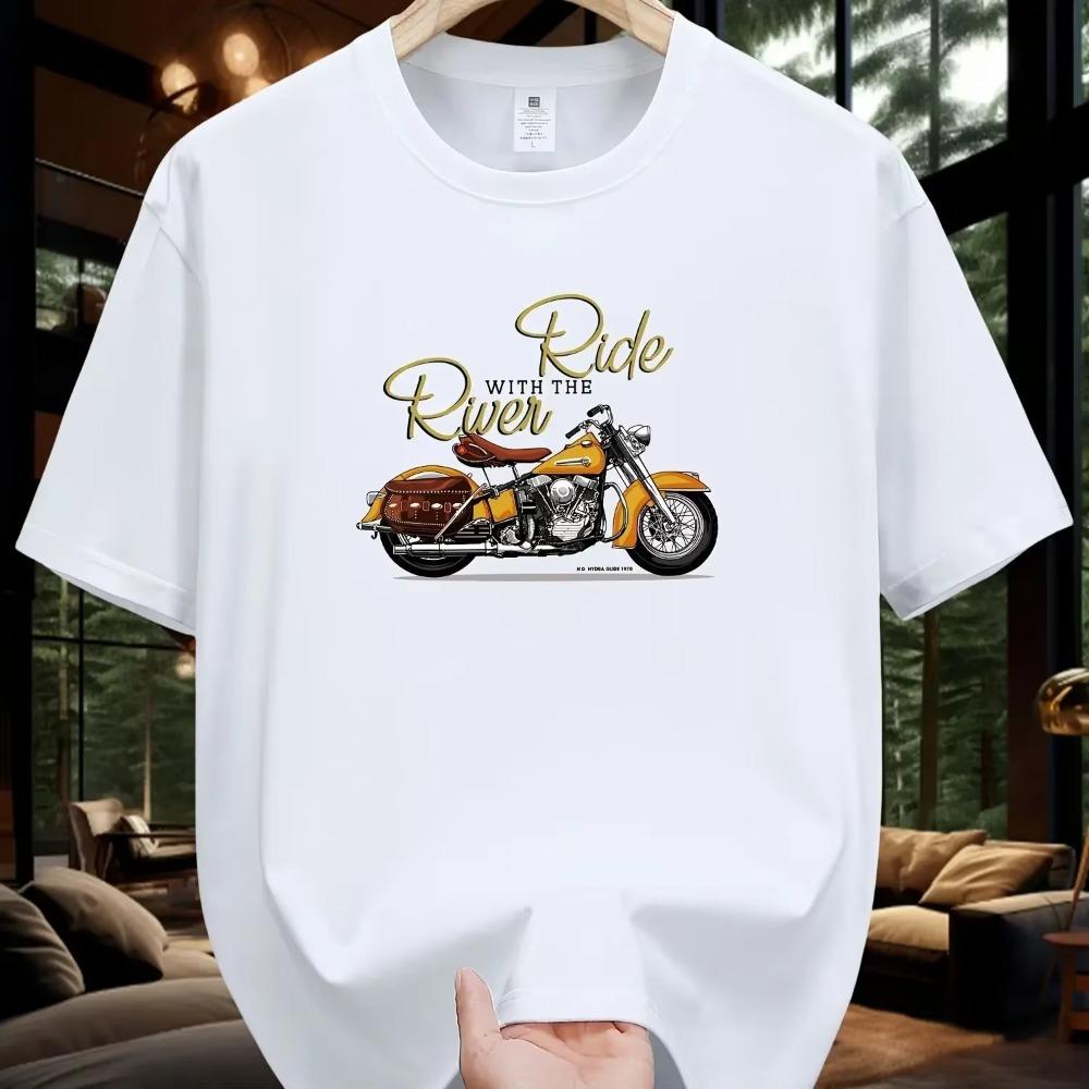 

Men s Summer 100 Fashionable Casual Loose Large Size Classic Motorcycle Pattern Printed Round Neck Short Sleeve T-shirt XXXXXL