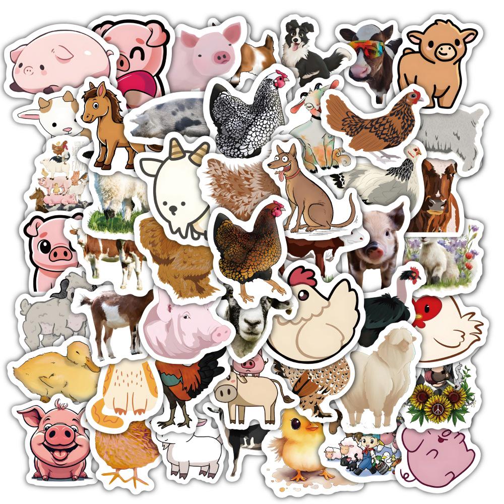 60 Cartoon Farm Animal Stickers – Journal, Suitcase, Laptop Waterproof Pack (60 Sheets)