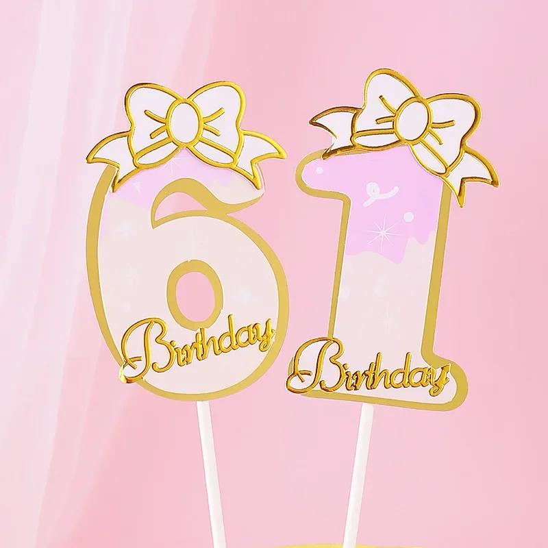New Digital Decoration Happy Birthday Number Cake Insertion 0 1 2 3 4 5 6 7 8 9 Cake Topper Girls Boys Baby Party Supplies Decor