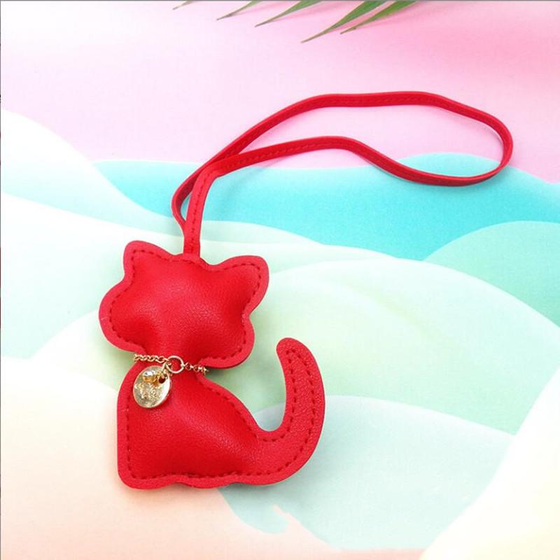 Fashion PU Leather Cat Pendant Keychain Cute Animal Keyring Women Bag Charm Handbag Hanging Decoration For Girl Gifts