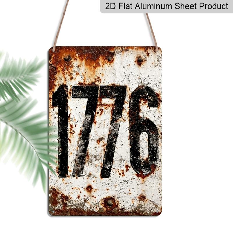 2D Flat Metal Sign | Vintage Aluminum Wall Decor with Rustic American Revolution Theme and Bold '1776' Numbers, Heavy-Duty for Living Room, Bar