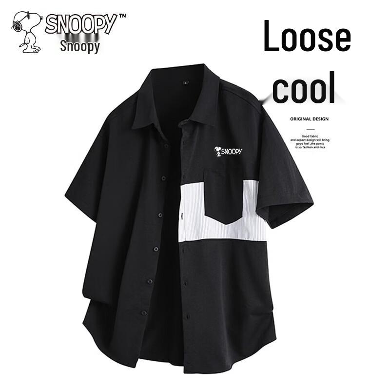 Snoopy Men s Short Sleeve Quick-Dry Casual Shirt 4XL чёрный