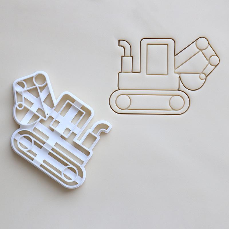 New Creative Cookie Cutter Plastic Excavator Dump Truck Design Mold Stamp for Making Children's Party Cookie DIY Baking Supplies