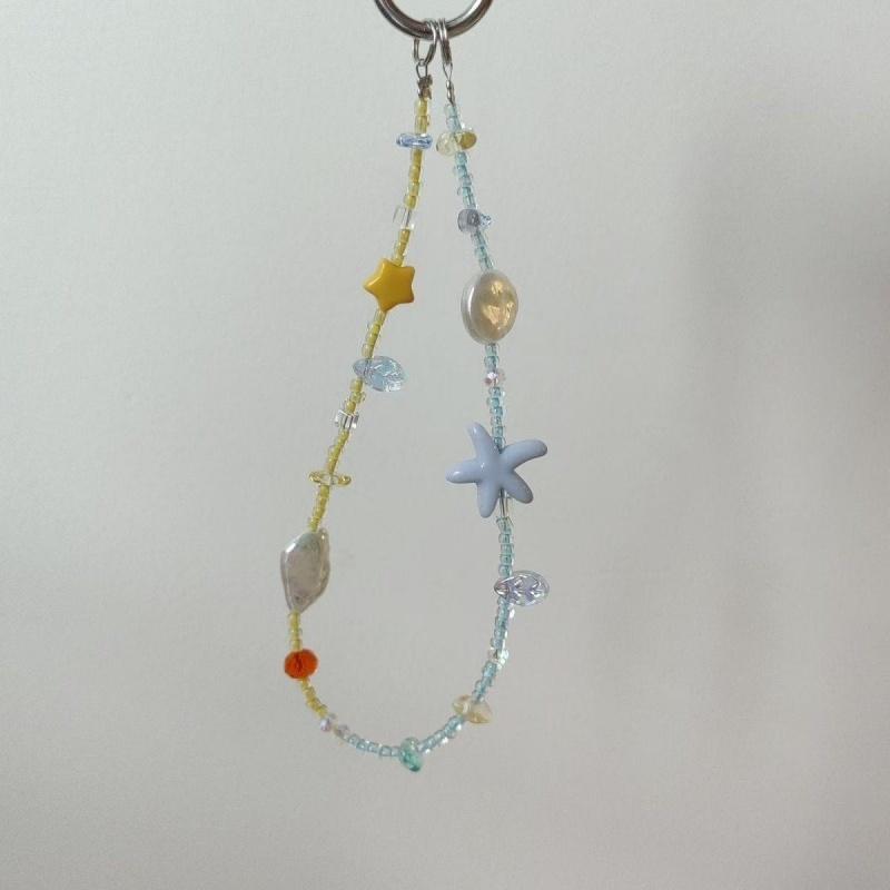 

1pc Summer Cute Starfish Beaded Wristlet Versatile Phone Case Car Keychain Bag Charm Accessory Handbag Chain Pendant Accessories