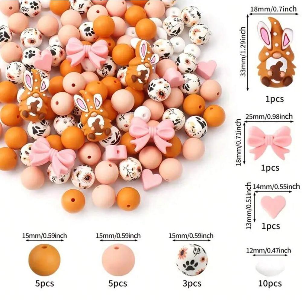 4/26/30/52PCS Easter bunny silicone beads, suitable for bracelets, keychains, lanyards, pen accessories, holiday accessories