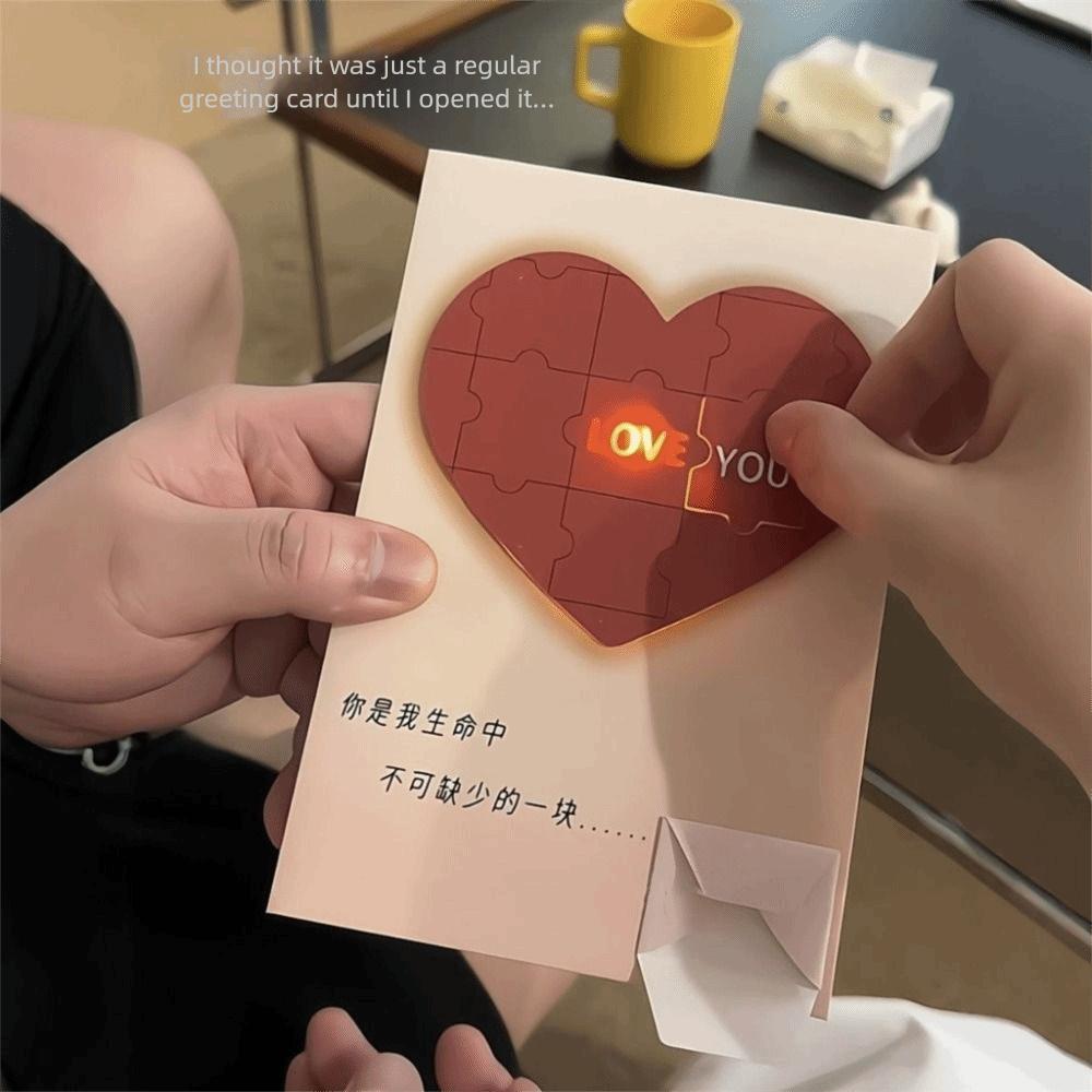 Shining Heart-shaped Puzzle Confession Card Blessing Greeting Card  Confession Couple Gift