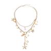 Beaded Necklace Beach Imitation Pearl Necklace Starfish Shell Vintage Vacation