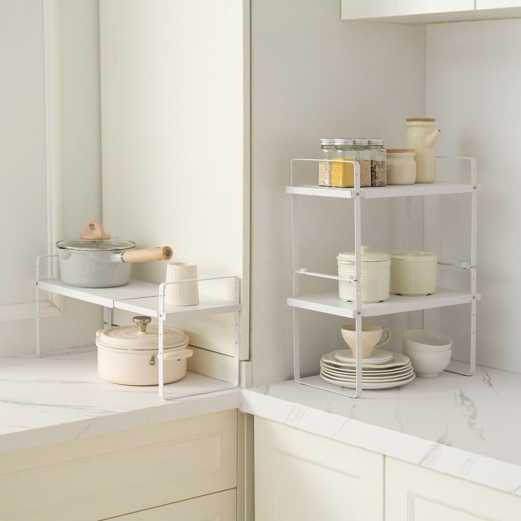 2 Tier Cabinet Organizer Shelf Counter Shelves Steel Storage Spice Rack