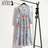 HNXC Spring Summer Bohemian Women Maxi Dress Casual Long Sleeve High Waist Beach Dress Women Floral Chiffon Dresses Vestidoes Mujer New