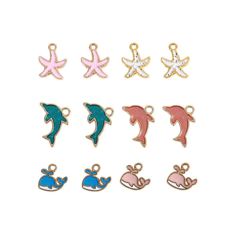 Alloy Pendant Accessories Starfish Sea Shell Gold Necklace Platinum Plated Cartoon Printing Electroplated Handmade Red Wine Rings